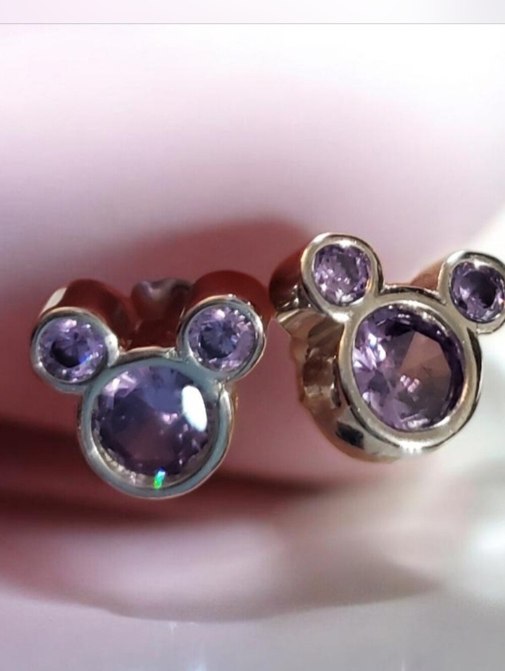 Mickey Mouse Icon Stud Earrings Silver tone and Amethyst